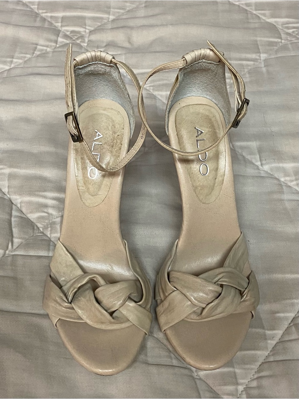 Brand New - ALDO Beige Braided Ankle-Strap Heels